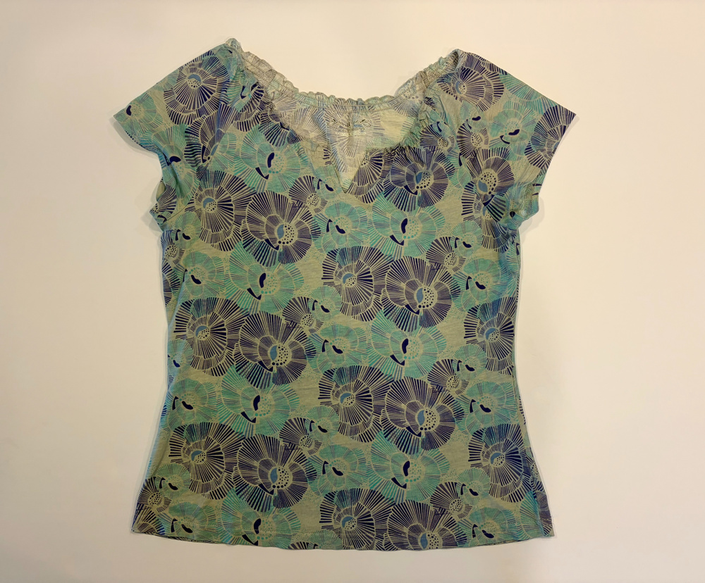 Royal Robbins Floral Print Organic Cotton Top XS Teal Purple Y2K